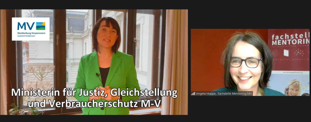 Bild der Videobotschaft der Ministerin für Justiz, Gleichstellung und Verbraucherschutz MV mit Angela Hoppe