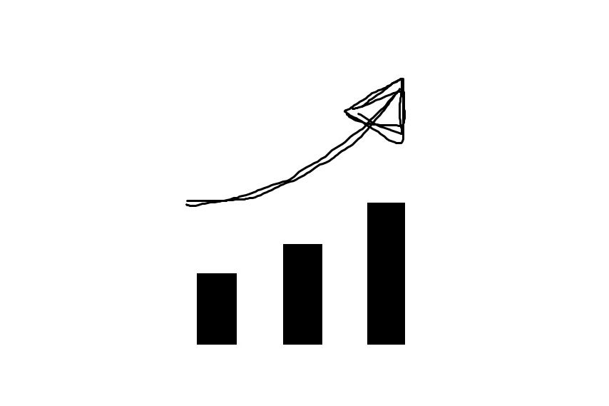 Symbolbild in Form eines Balkendiagramms: Drei Balken die von links nach rechts jeweils höher werden und ein Pfeil darüber der die nach oben zeigende Tendenz nachzeichnet.