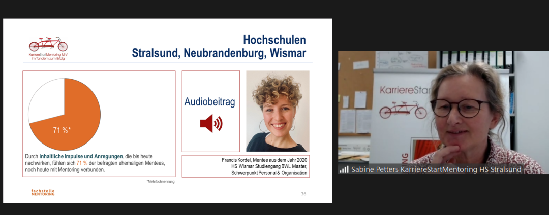 Bild aus dem Vortrag: Folie von Karriere Start Mentoring der Hochschulen Stralsund, Neubrandenburg und Wismar mit Sabine Petters